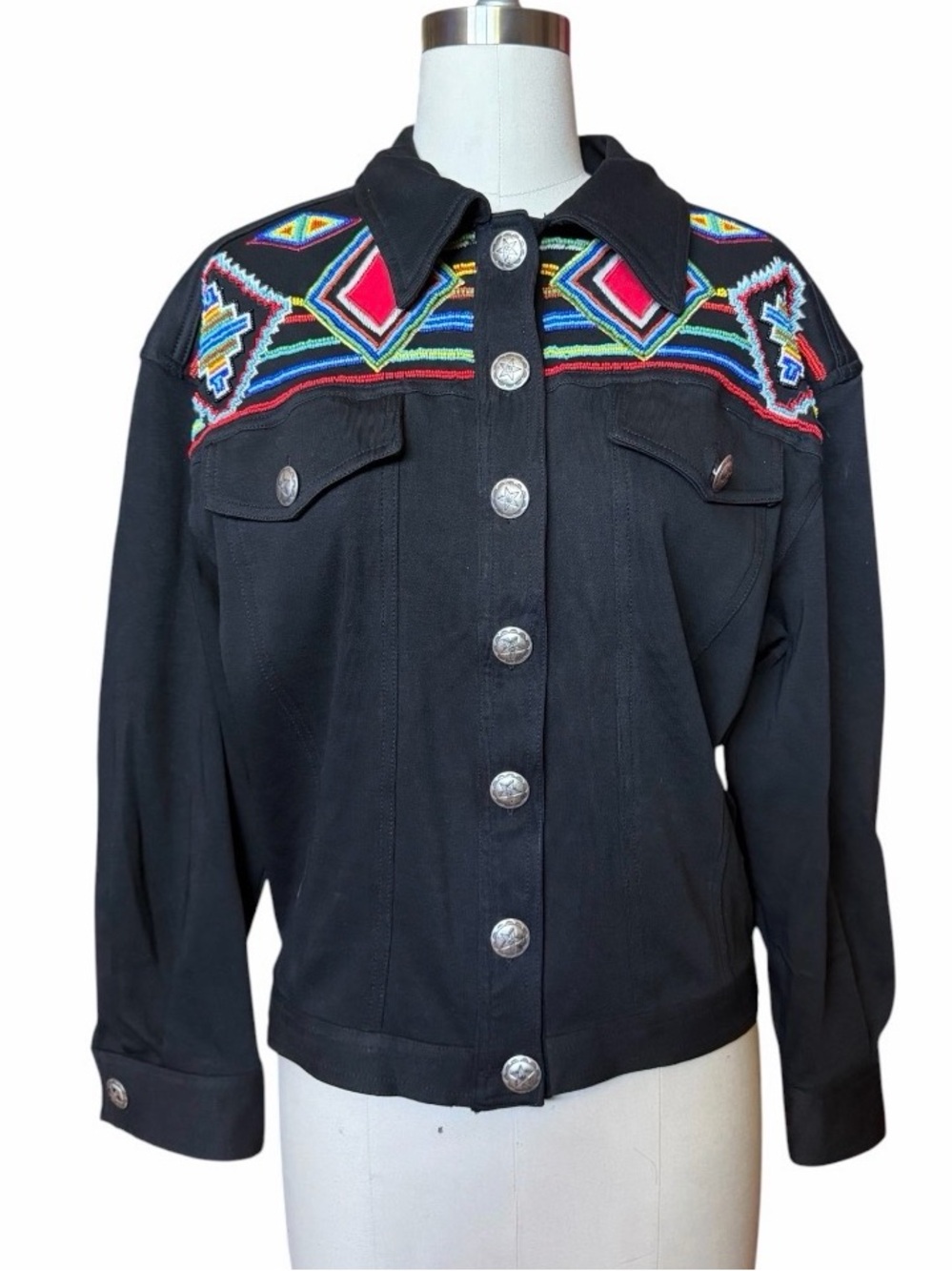 Black Embroidered Western Jacket with Multicolor Beadwork